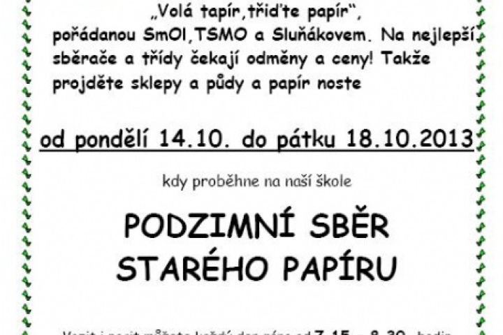 „Volá tapír, třiďte papír“ - podzimní sběr starého papíru
