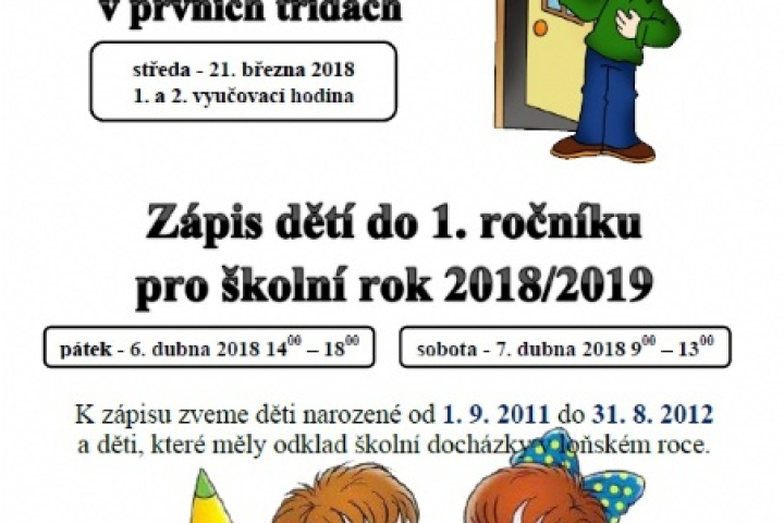 Den otevřených dveří a zápis do prvního ročníku pro školní rok 2018/2019